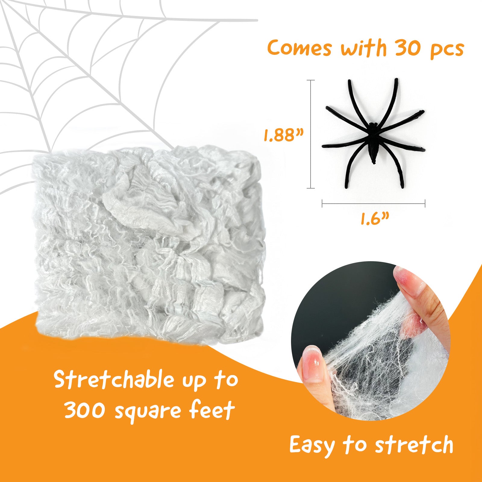 Halloween Prank Kit - 100g Spider Web + 30 Black Spiders + 30 Fake Cockroaches & Centipedes - Scary Party Decor