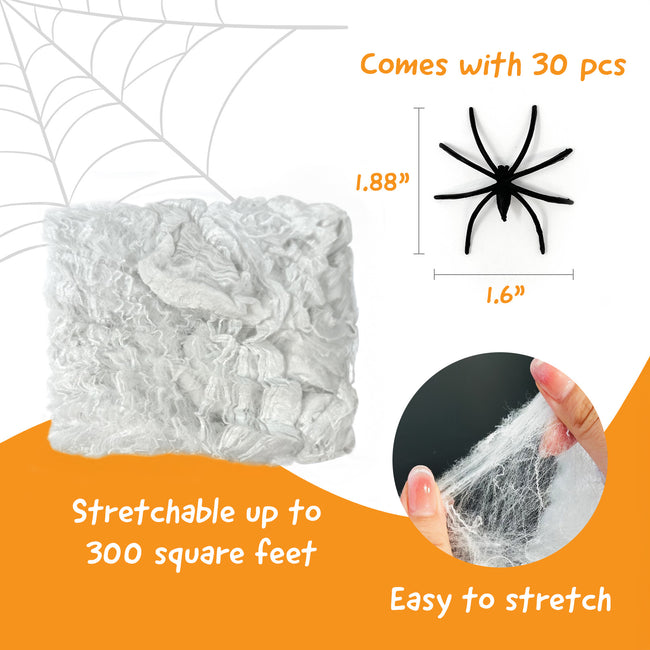 Wrapables 300 Sqft Halloween Spider Web with 30 Fake Spiders