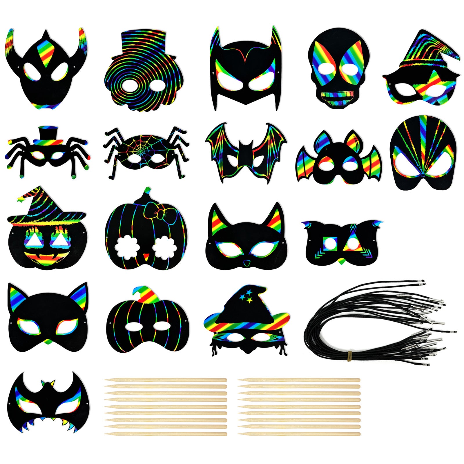 Wrapables 18pc DIY Halloween Rainbow Scratch Arts Masks