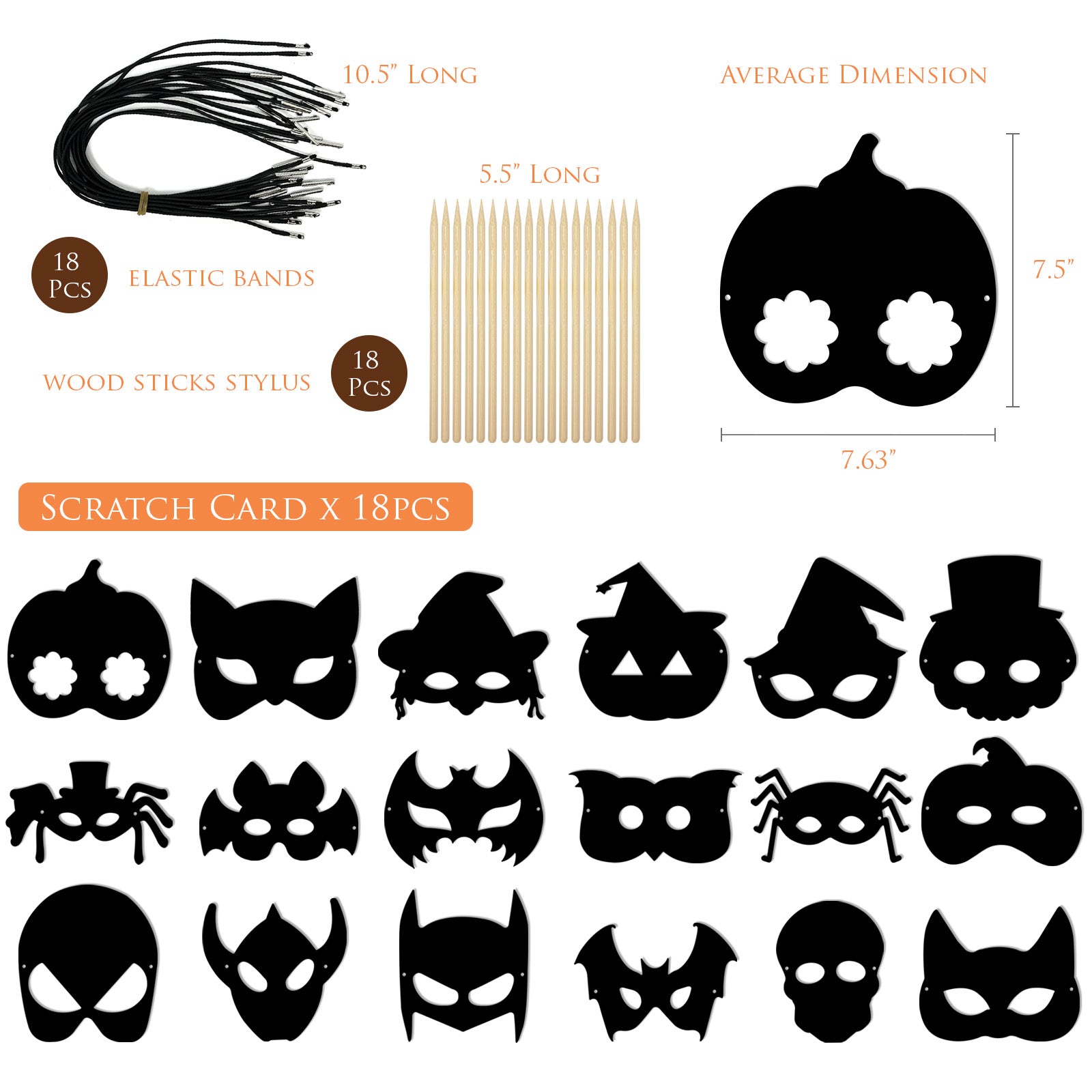 Wrapables 18pc DIY Halloween Rainbow Scratch Arts Masks