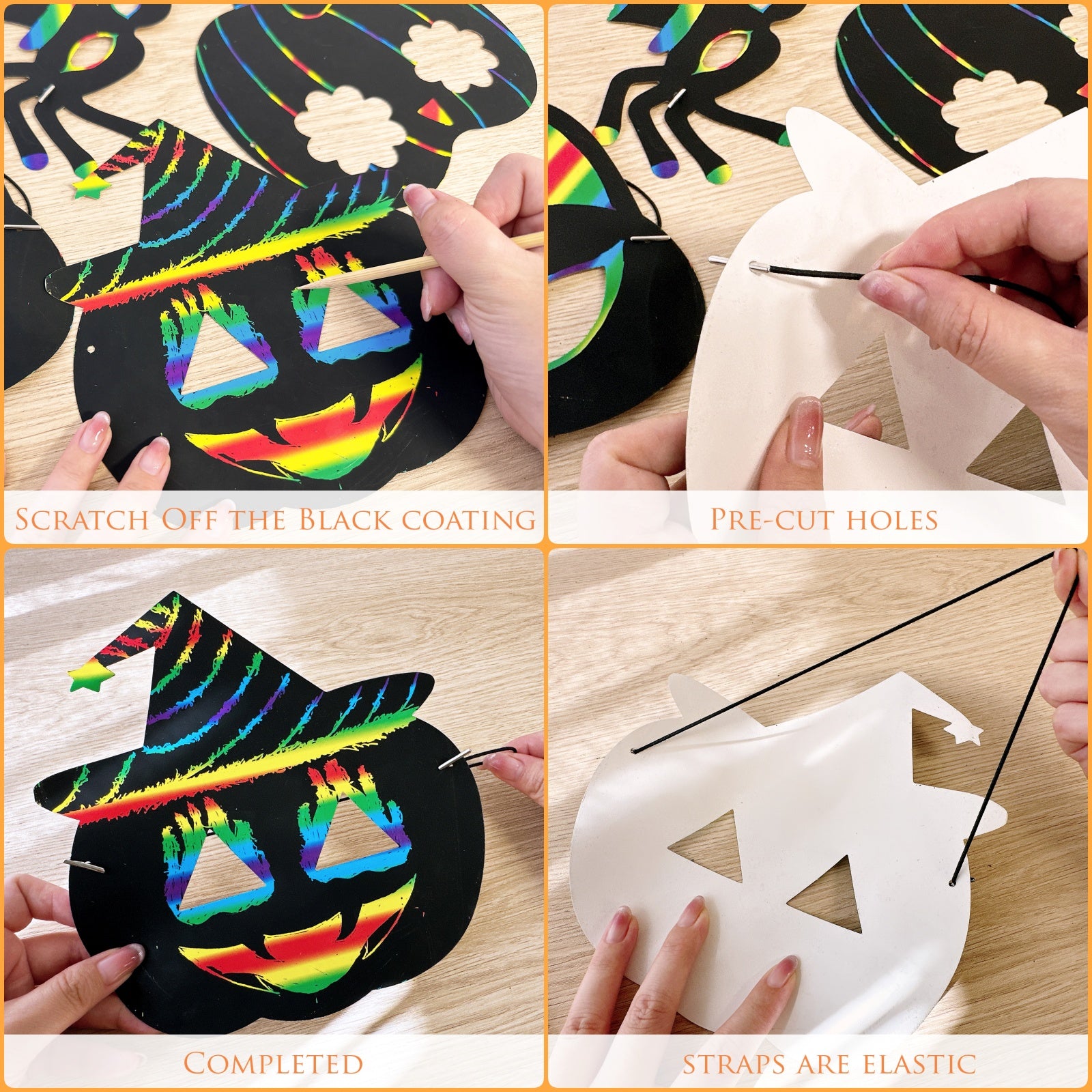 Wrapables 18pc DIY Halloween Rainbow Scratch Arts Masks