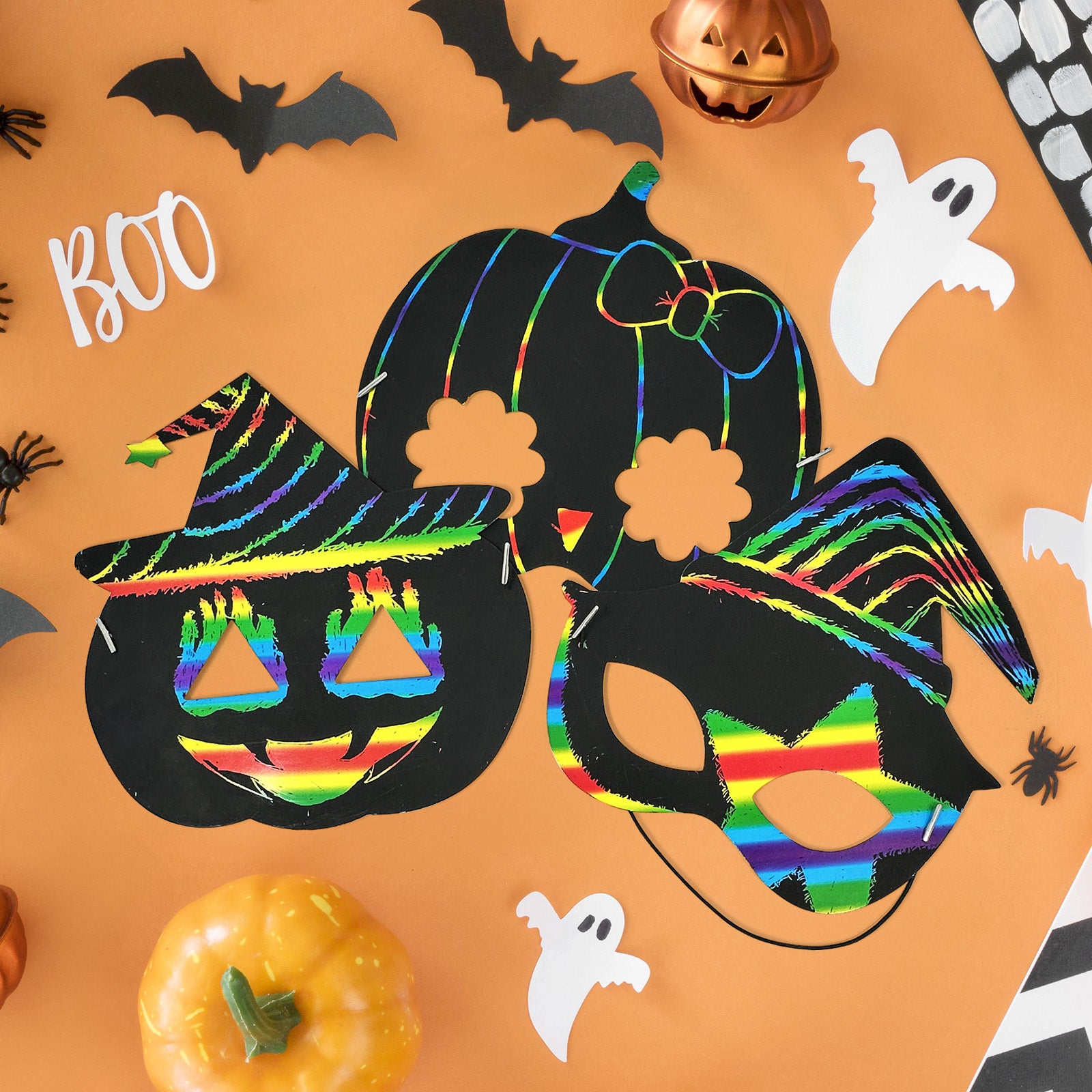 Wrapables 18pc DIY Halloween Rainbow Scratch Arts Masks