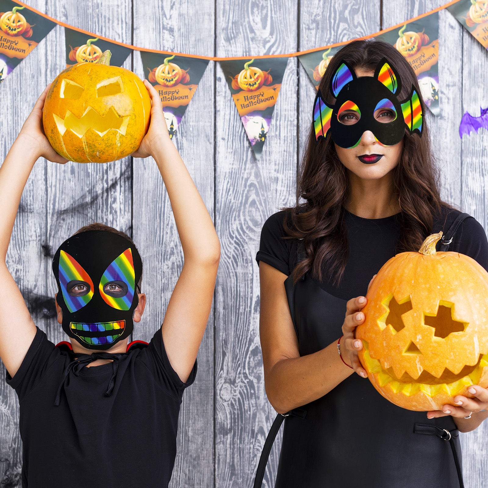 Wrapables 18pc DIY Halloween Rainbow Scratch Arts Masks