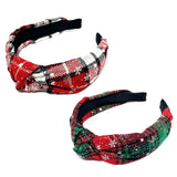 Wrapables Wide Knotted Headbands, Top Knot Headbands for Women and Girls, 2pc Xmas Plaid