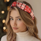 Wrapables Wide Knotted Headbands, Top Knot Headbands for Women and Girls, 2pc Xmas Plaid