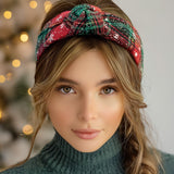 Wrapables Wide Knotted Headbands, Top Knot Headbands for Women and Girls, 2pc Xmas Plaid