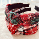 Wrapables Wide Knotted Headbands, Top Knot Headbands for Women and Girls, 2pc Xmas Plaid