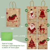 Wrapables 12pc Christmas Kraft Gift Bags with Tissue Paper