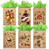 Wrapables 12pc Christmas Kraft Gift Bags with Tissue Paper