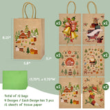 Wrapables 12pc Christmas Kraft Gift Bags with Tissue Paper