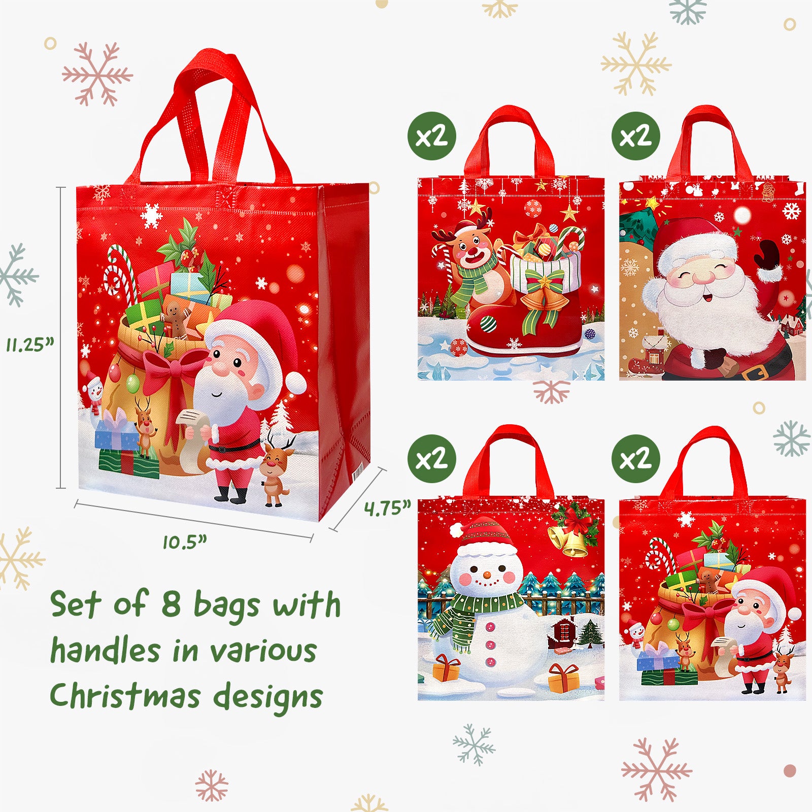 Wrapables Non-Woven Reusable Cheerful Christmas Gift Bags