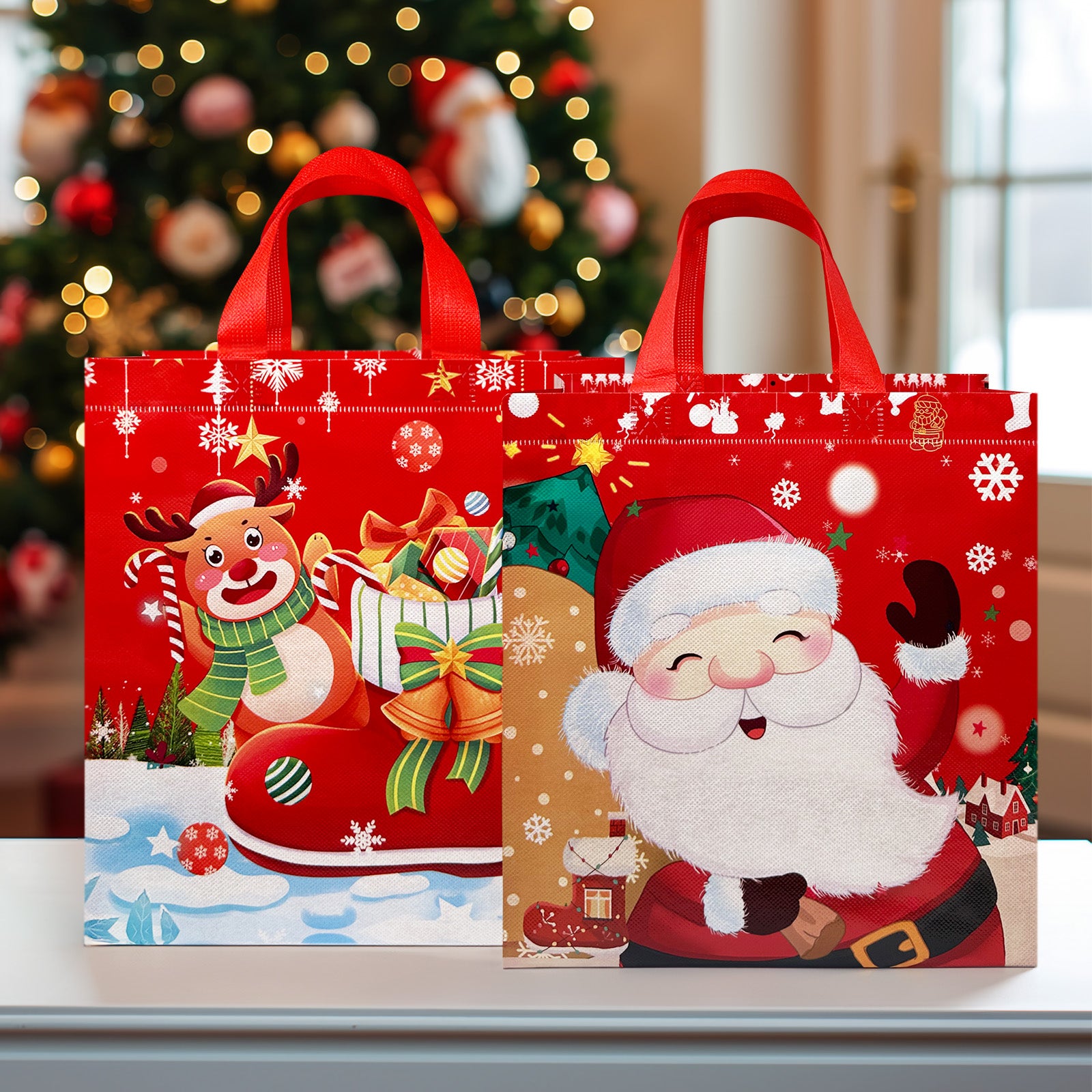 Wrapables Non-Woven Reusable Cheerful Christmas Gift Bags