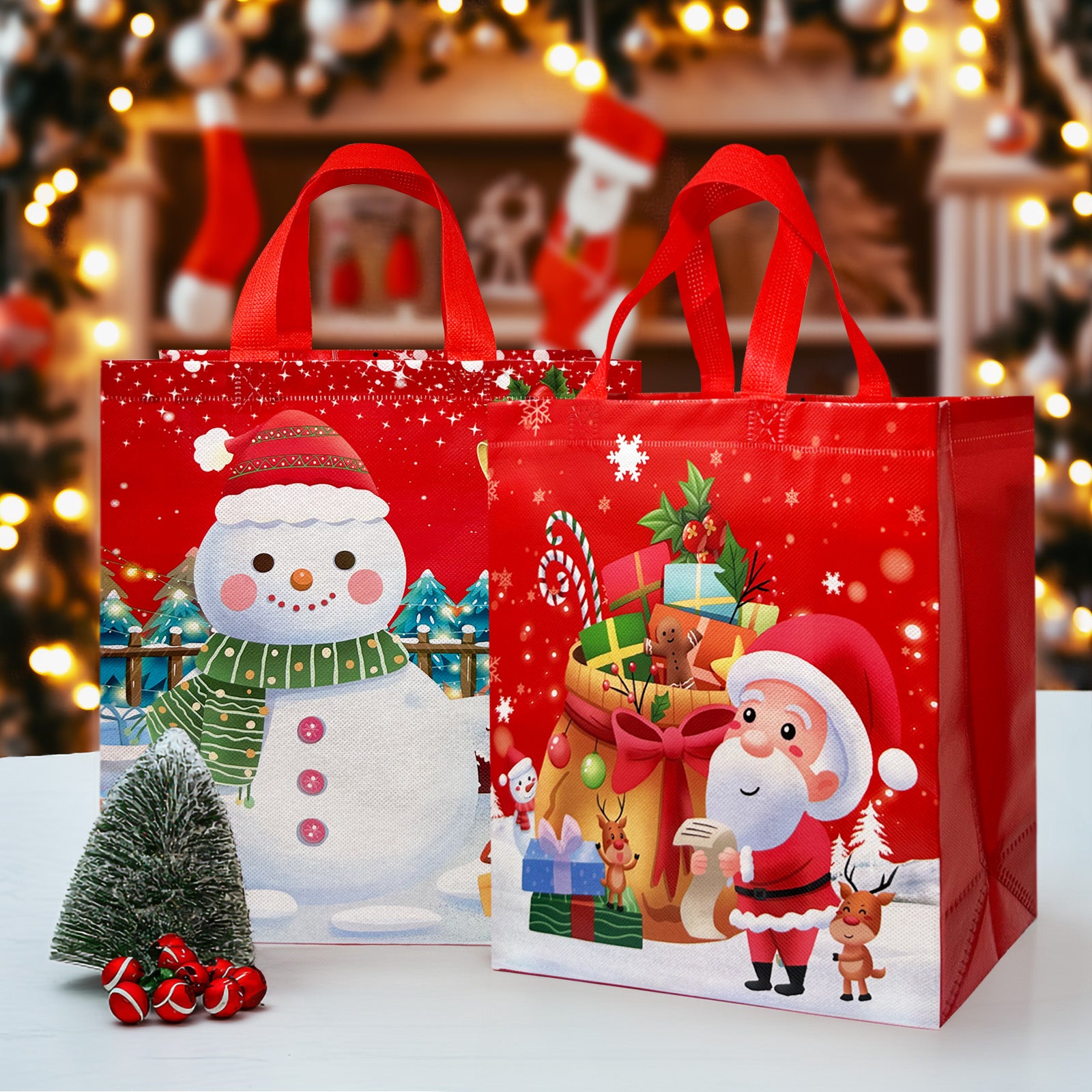 Wrapables Non-Woven Reusable Cheerful Christmas Gift Bags