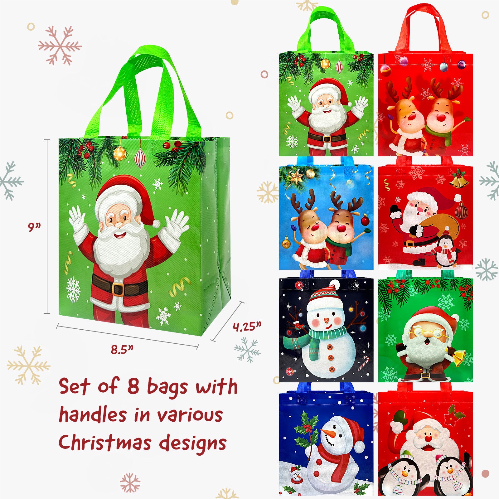 Wrapables Non-Woven Reusable Cheerful Christmas Gift Bags