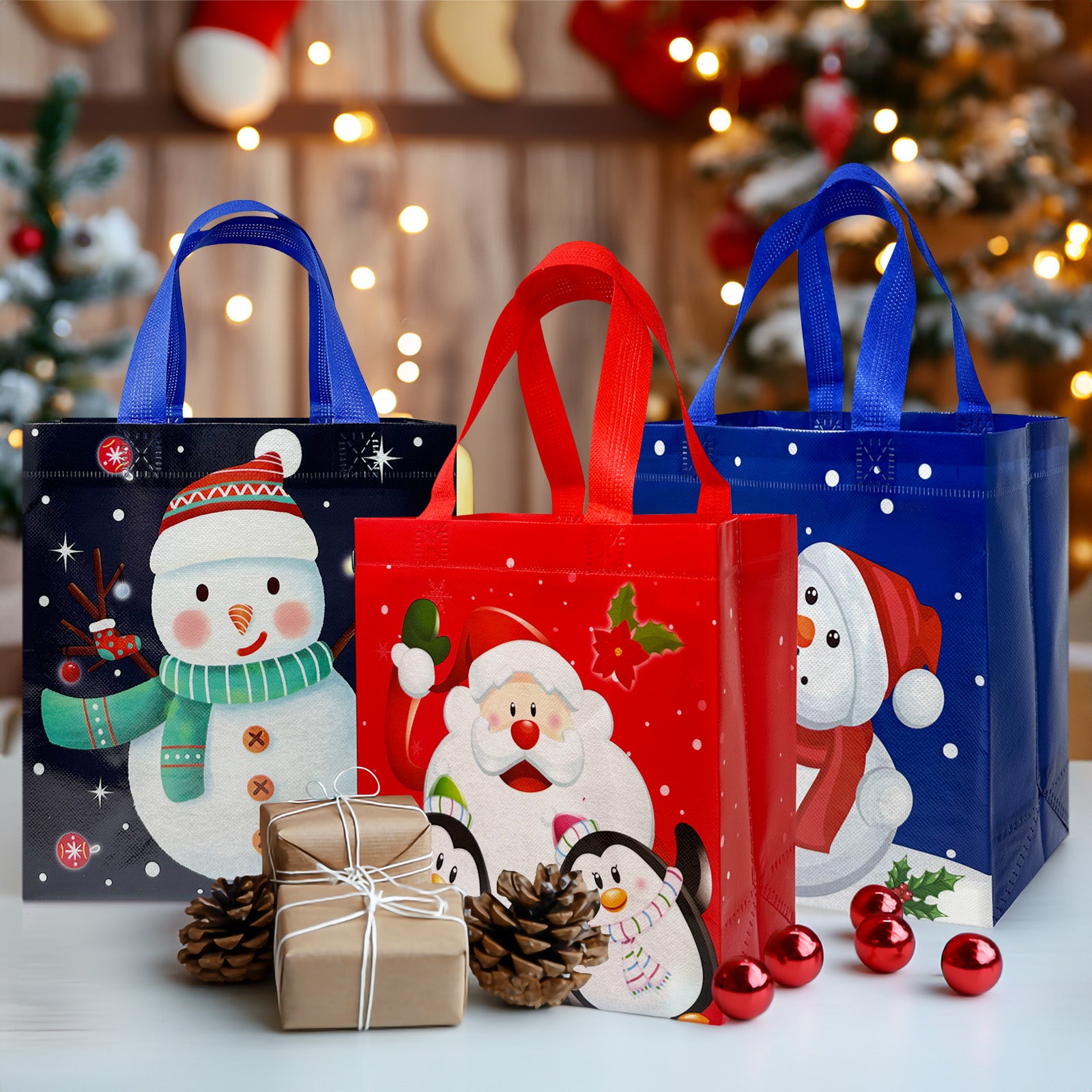 Wrapables Non-Woven Reusable Cheerful Christmas Gift Bags