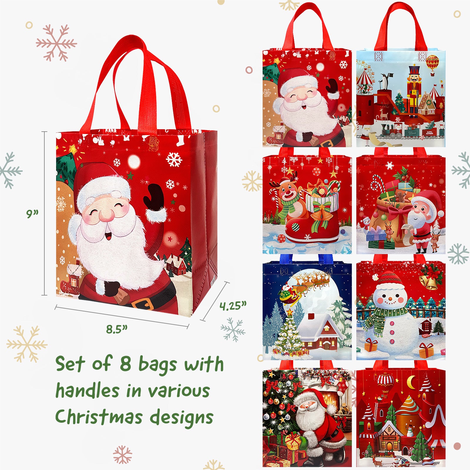 Wrapables Non-Woven Reusable Cheerful Christmas Gift Bags