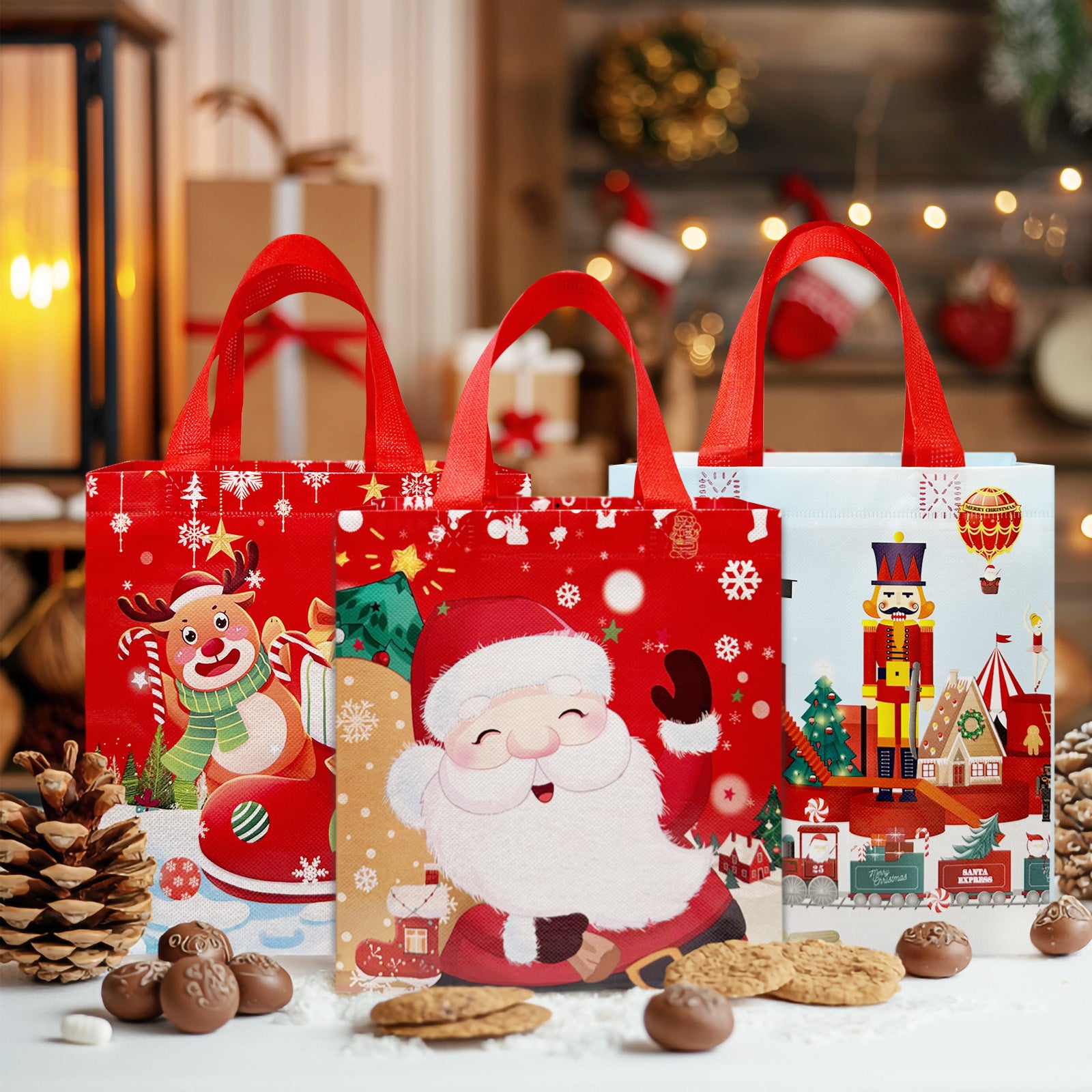 Wrapables Non-Woven Reusable Cheerful Christmas Gift Bags