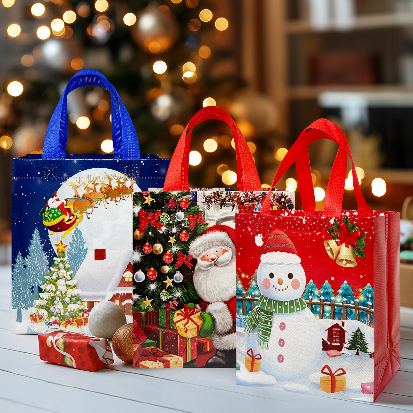 Wrapables Non-Woven Reusable Cheerful Christmas Gift Bags