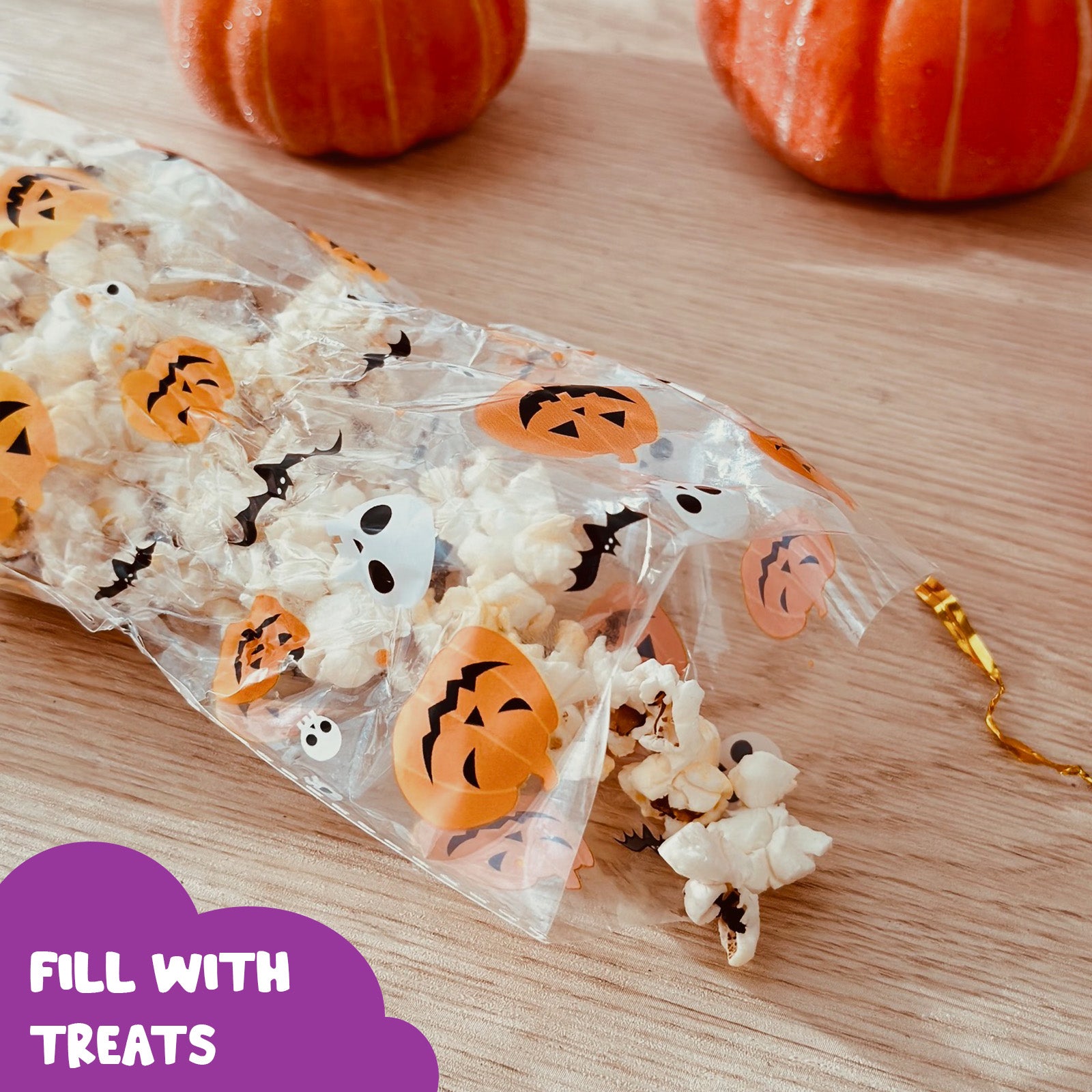 Wrapables 100pcs Halloween Cellophane Treat Bags and Ties