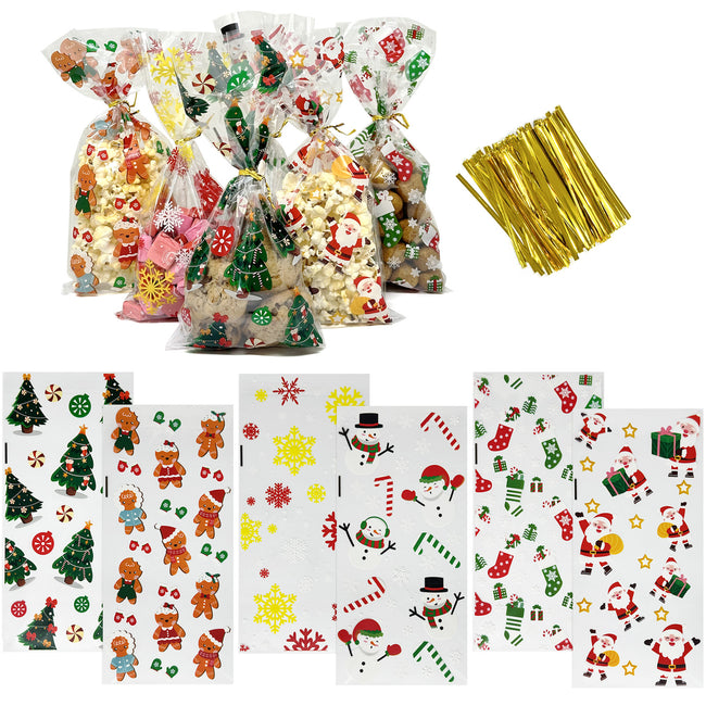 Wrapables 100pcs Christmas Cellophane Treat Bags and Ties