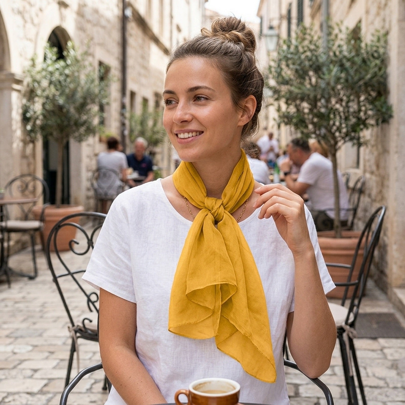 Wrapables Women's Sheer Solid Color Lightweight Long Scarf, Saffron