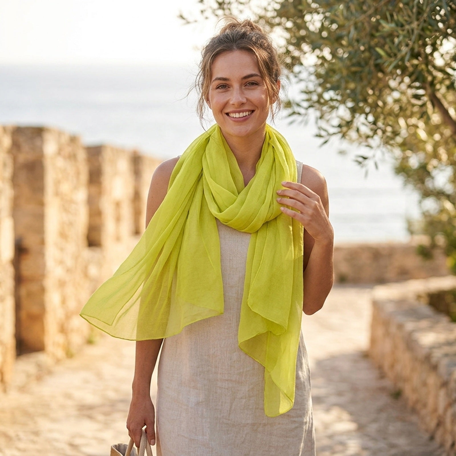 Wrapables Women's Sheer Solid Color Lightweight Long Scarf, Halloween Costume Accessories, Lime Green