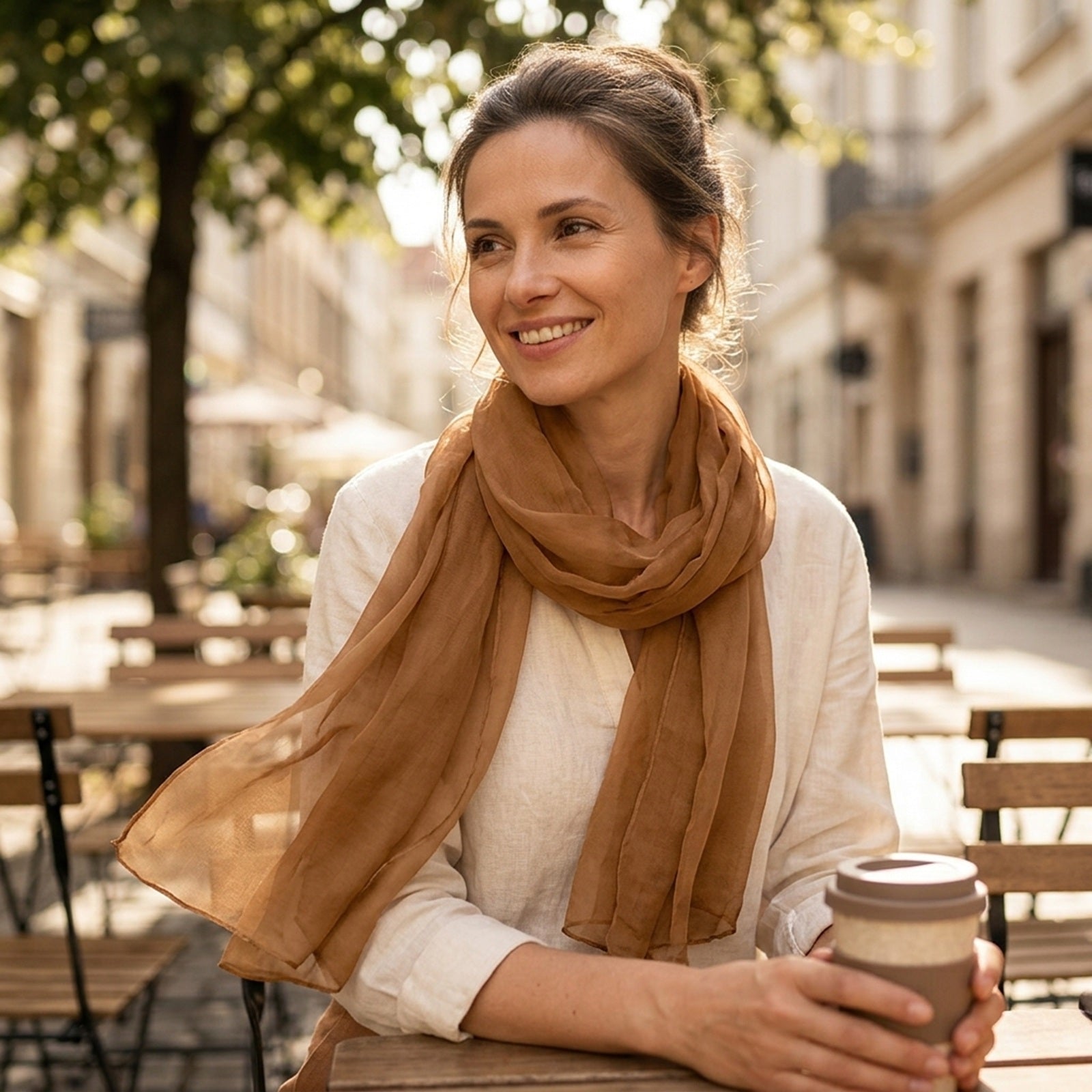 Wrapables Women's Sheer Solid Color Lightweight Long Scarf, Chocolate