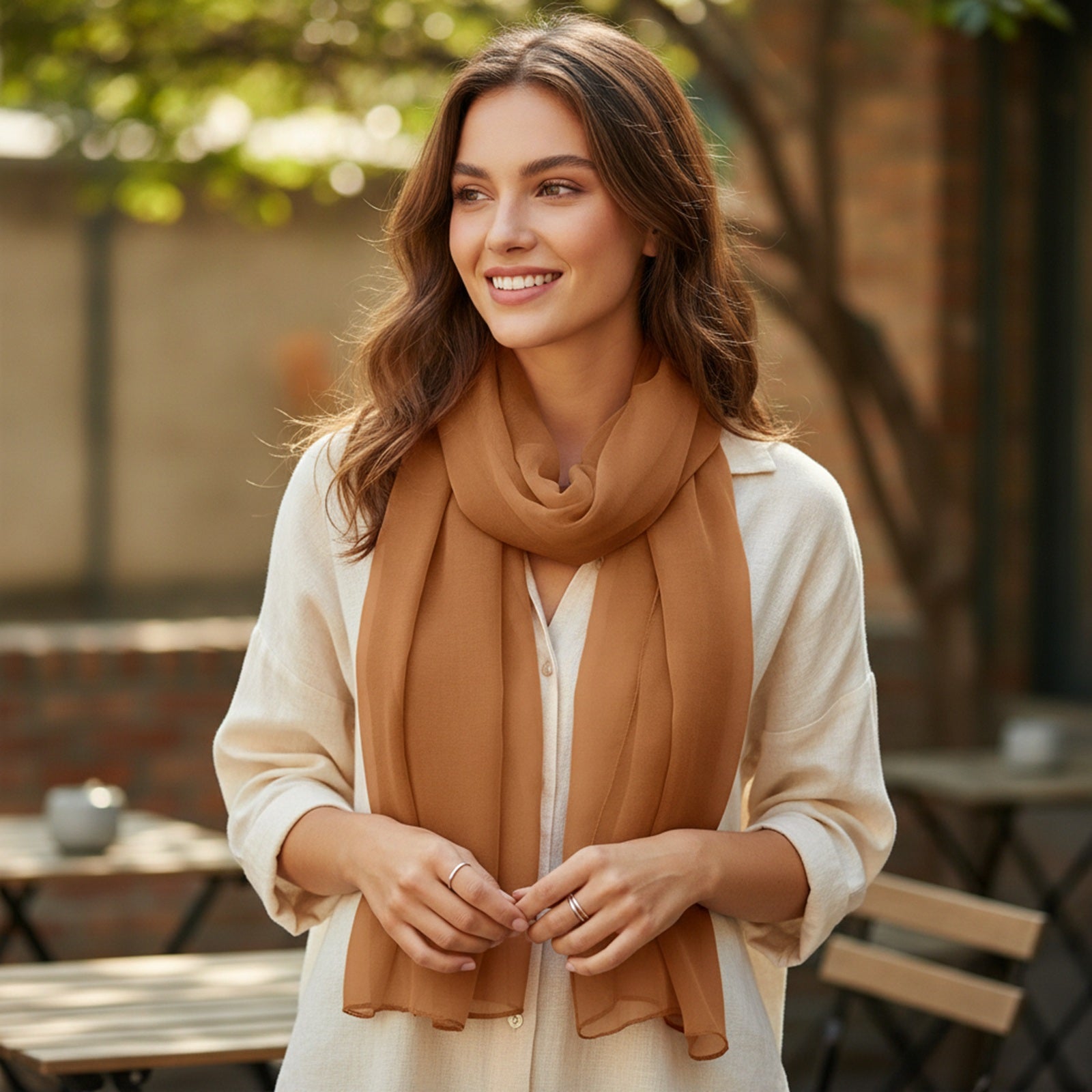 Wrapables Women's Sheer Solid Color Lightweight Long Scarf, Chocolate