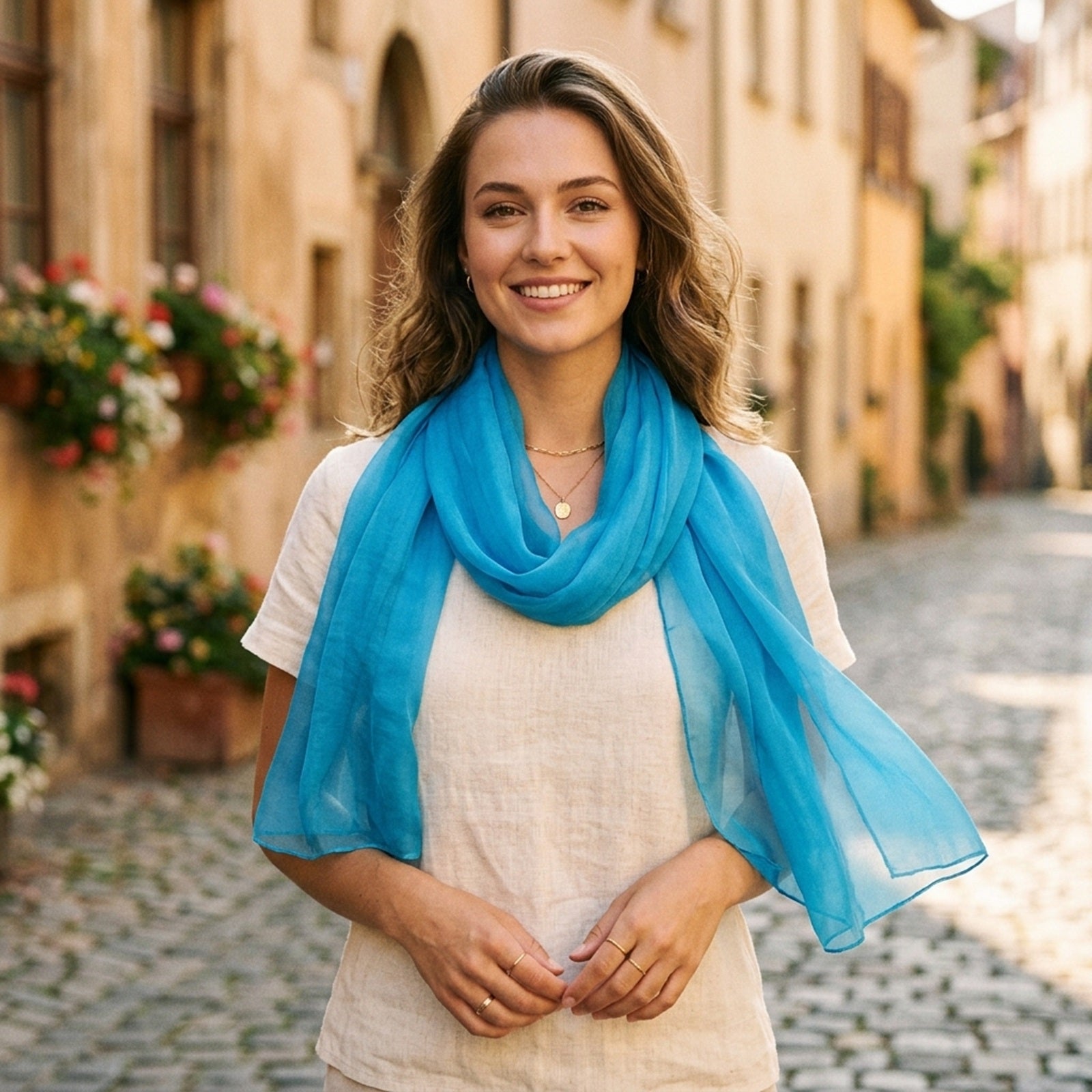 Wrapables Women's Sheer Solid Color Lightweight Long Scarf, Sapphire Blue