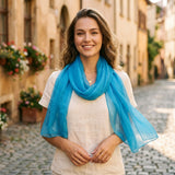 Wrapables Women's Sheer Solid Color Lightweight Long Scarf, Sapphire Blue