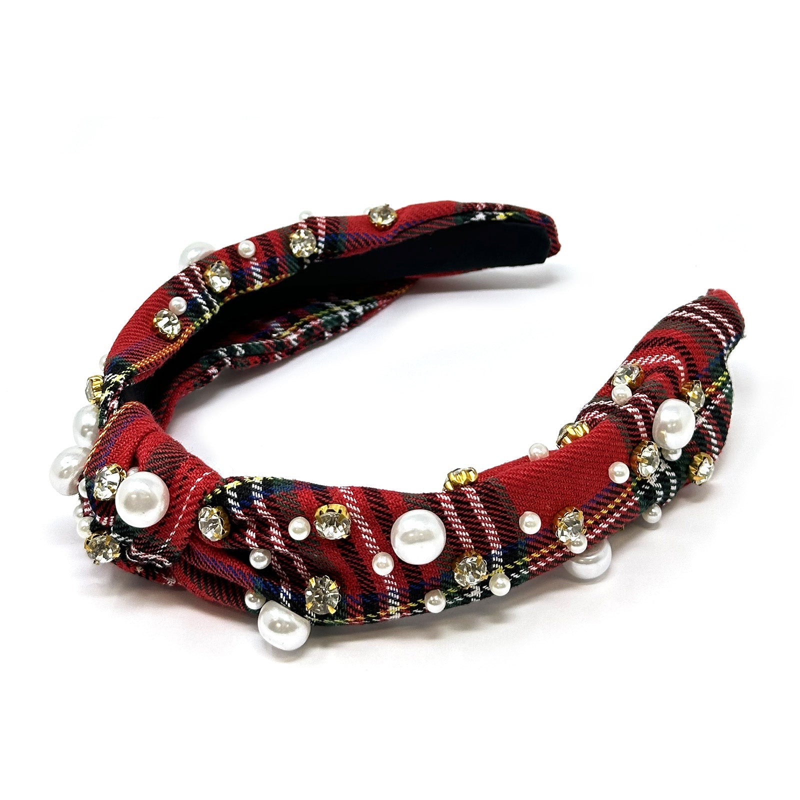 Wrapables Wide Knotted Headbands, Top Knot Headbands for Women and Girls, Holiday Red Plaid