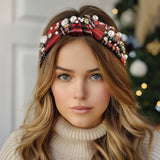 Wrapables Wide Knotted Headbands, Top Knot Headbands for Women and Girls, Holiday Red Plaid