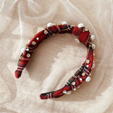 Wrapables Wide Knotted Headbands, Top Knot Headbands for Women and Girls, Holiday Red Plaid