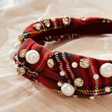 Wrapables Wide Knotted Headbands, Top Knot Headbands for Women and Girls, Holiday Red Plaid