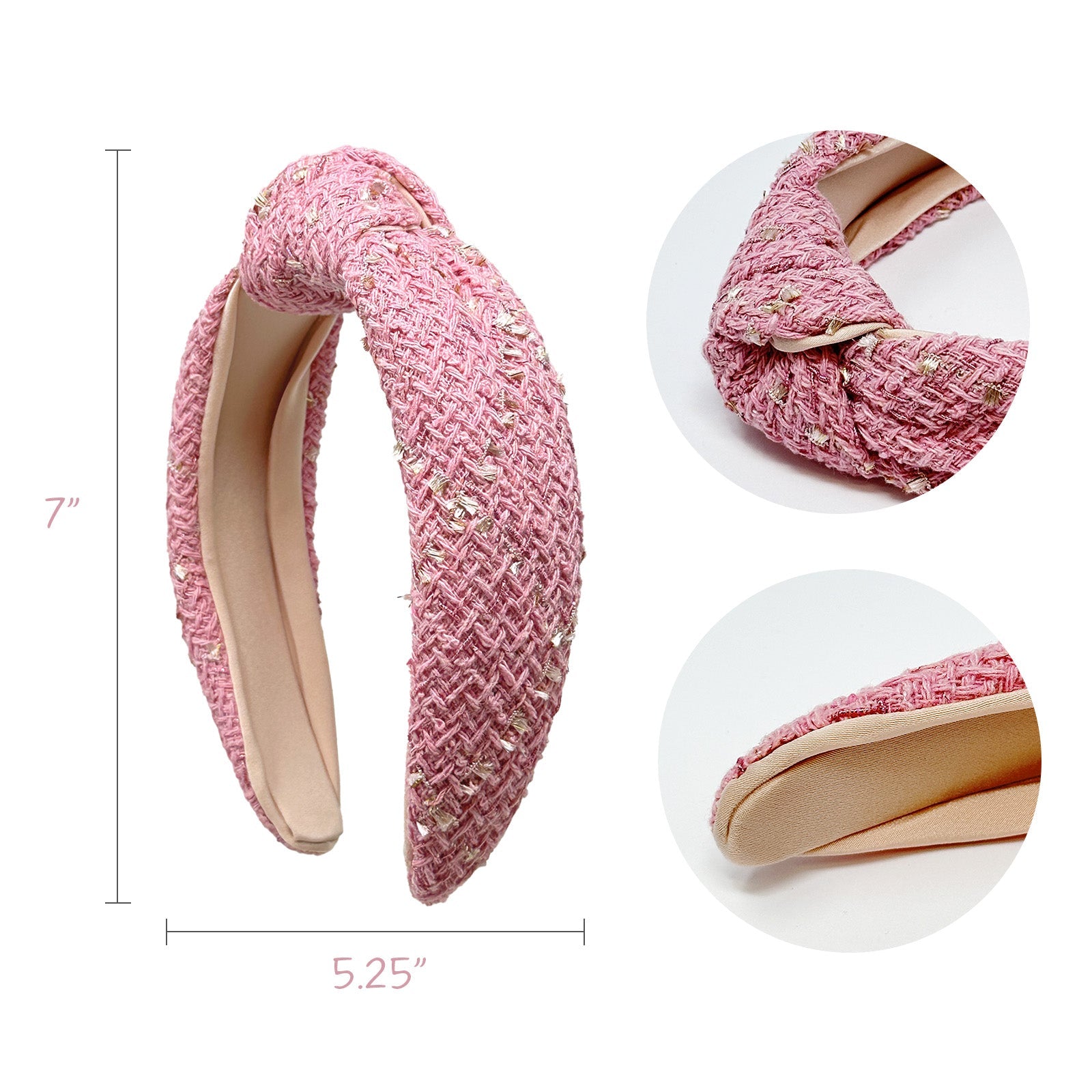 Wrapables Wide Knotted Headbands, Top Knot Headbands for Women and Girls, Pink Tweed