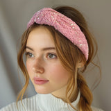 Wrapables Wide Knotted Headbands, Top Knot Headbands for Women and Girls, Pink Tweed