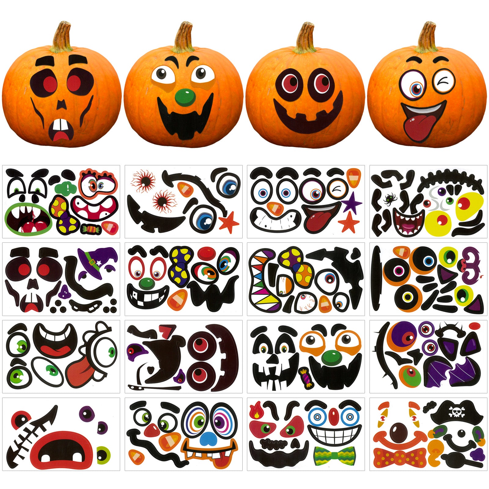 Wrapables DIY Halloween Mini Pumpkin Face Stickers, 32pcs