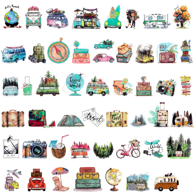 Wrapables Waterproof Vinyl Stickers, 100pcs, World Travel