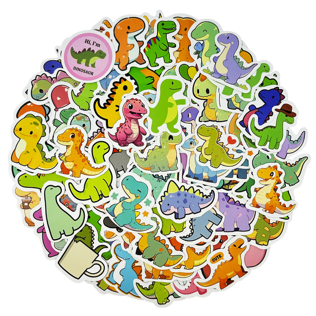 Wrapables Waterproof Vinyl Stickers, 100pcs, Cute Dinos