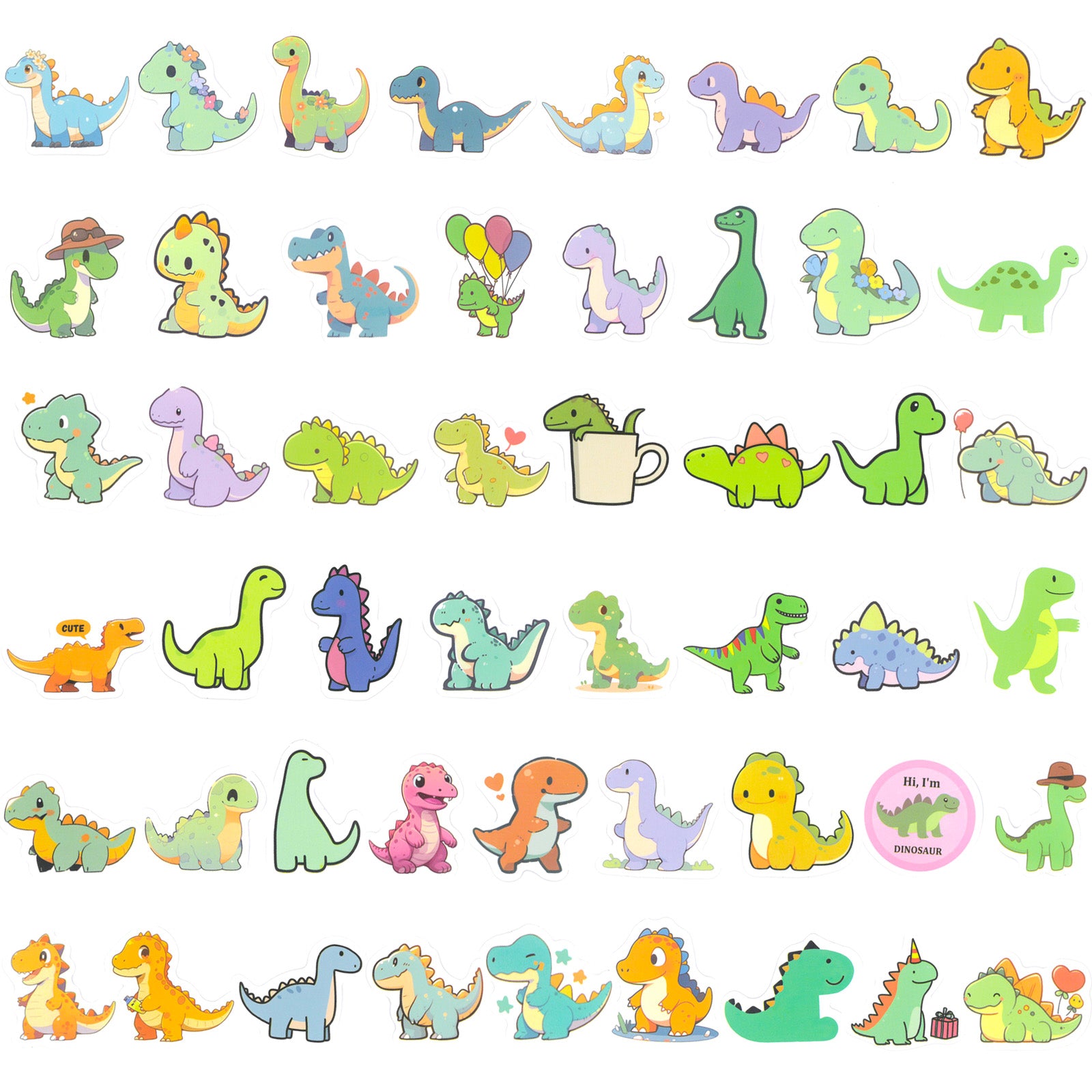 Wrapables Waterproof Vinyl Stickers, 100pcs, Cute Dinos