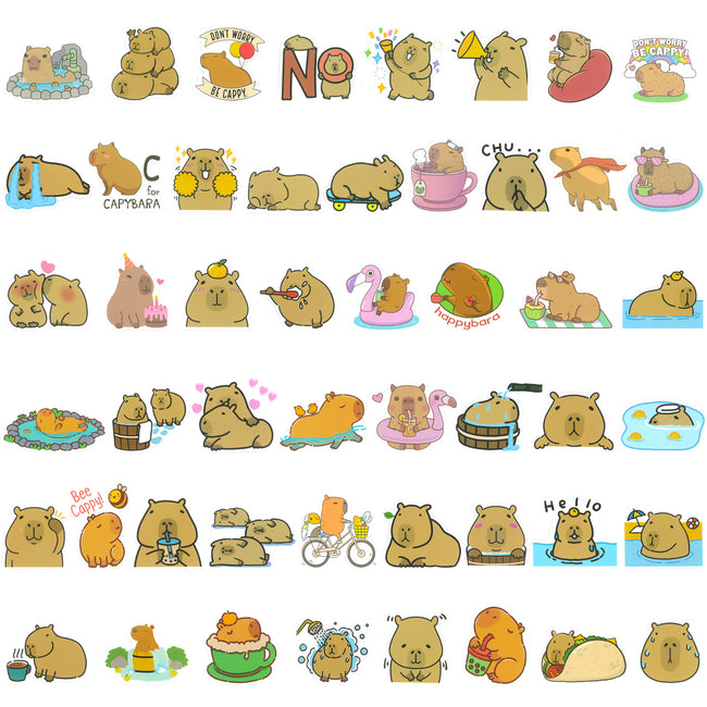 Wrapables Waterproof Vinyl Stickers, 100pcs, Capybaras