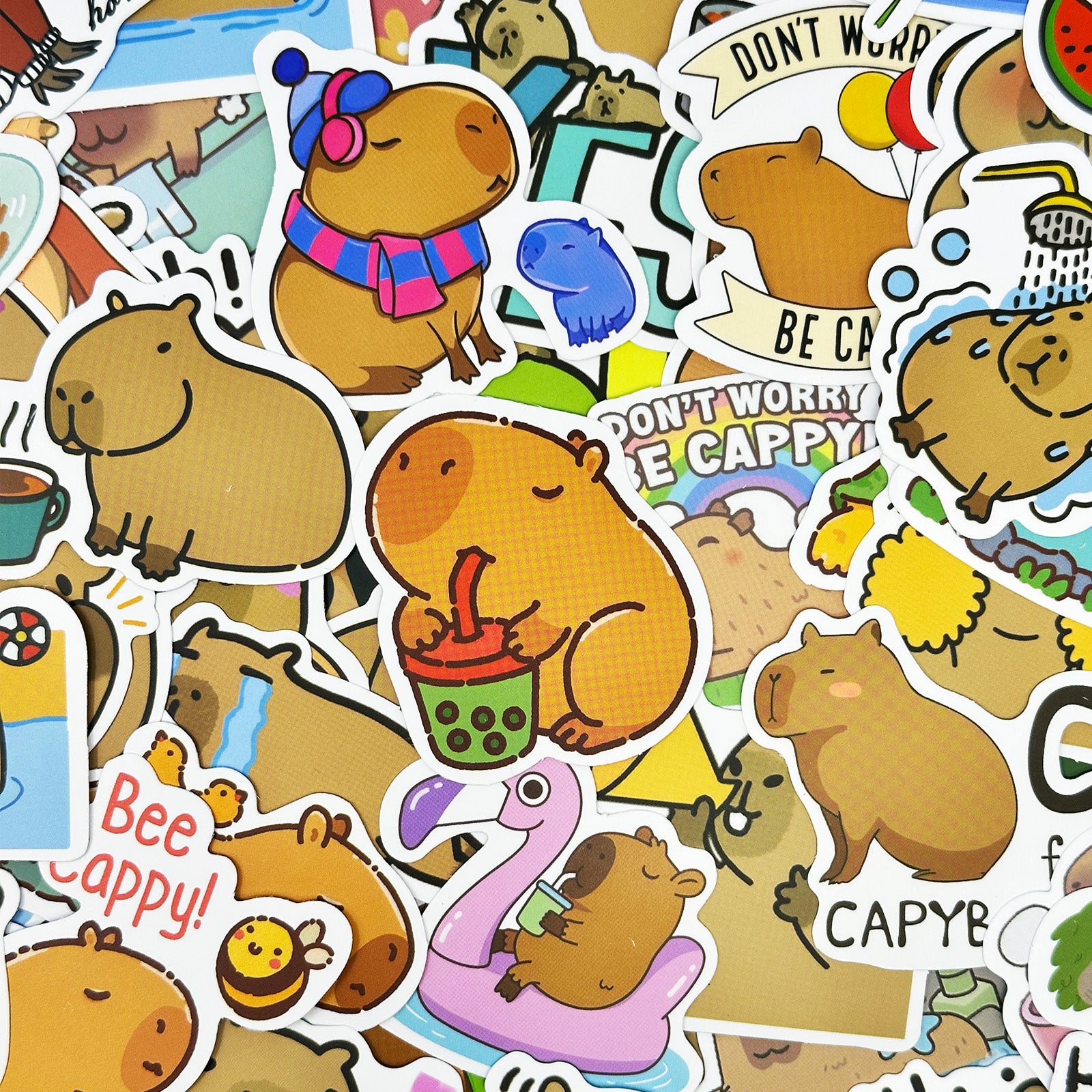 Wrapables Waterproof Vinyl Stickers, 100pcs, Capybaras