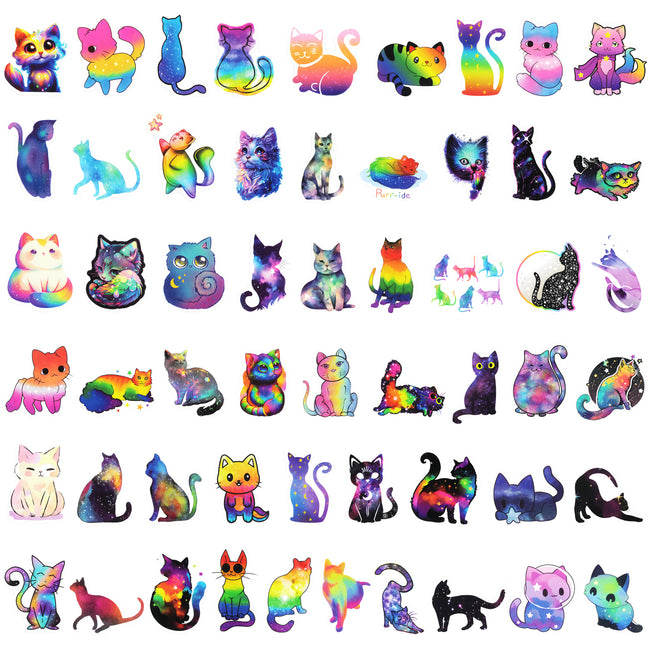 Wrapables Waterproof Vinyl Stickers, 110pcs, Starry Cats