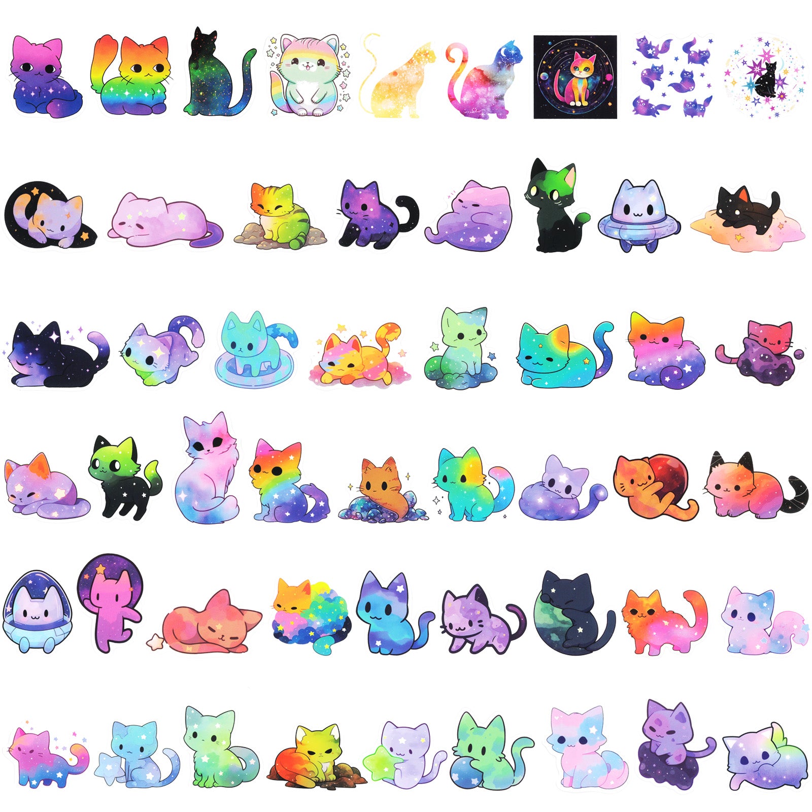 Wrapables Waterproof Vinyl Stickers, 110pcs, Starry Cats