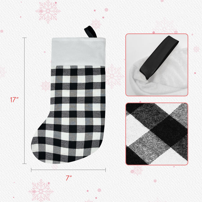 Wrapables Christmas Buffalo Plaid Stockings With Plush White Cuff, Hanging Fireplace Holiday Decoration (Set of 3), Black