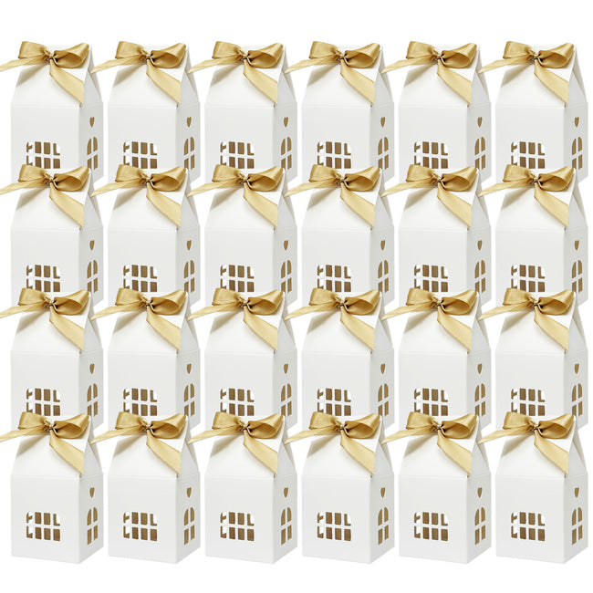 Wrapables House Shaped Gift Boxes with Ribbons (Set of 24)