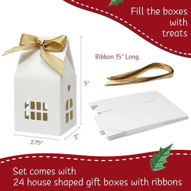 Wrapables House Shaped Gift Boxes with Ribbons (Set of 24)