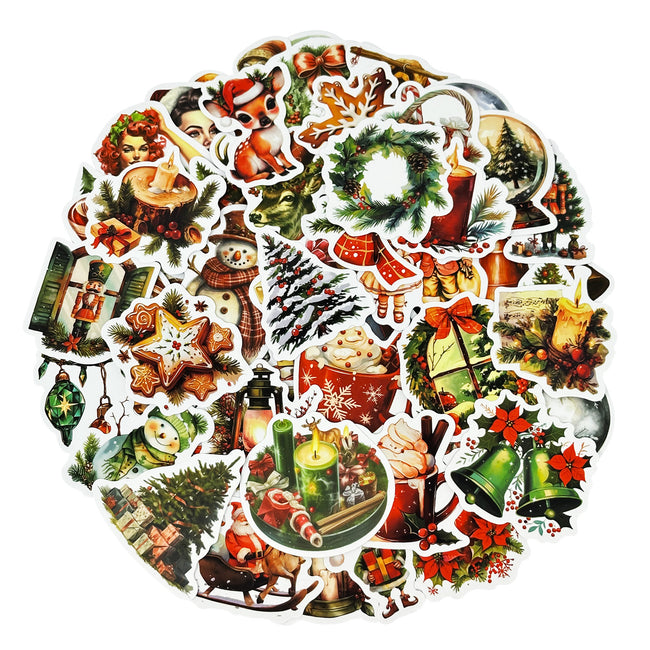 Wrapables Waterproof Christmas Vinyl Stickers, 100pcs, Classic Xmas