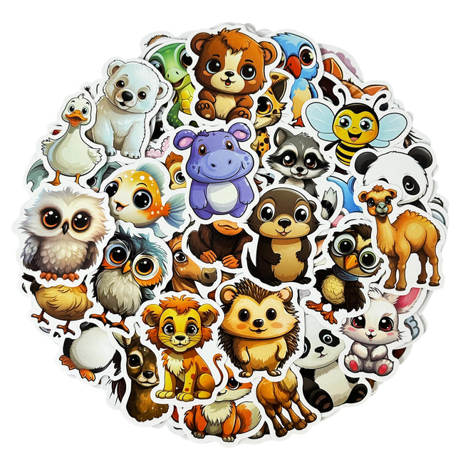 Wrapables Waterproof Vinyl Stickers, 100pcs, Adorable Animals