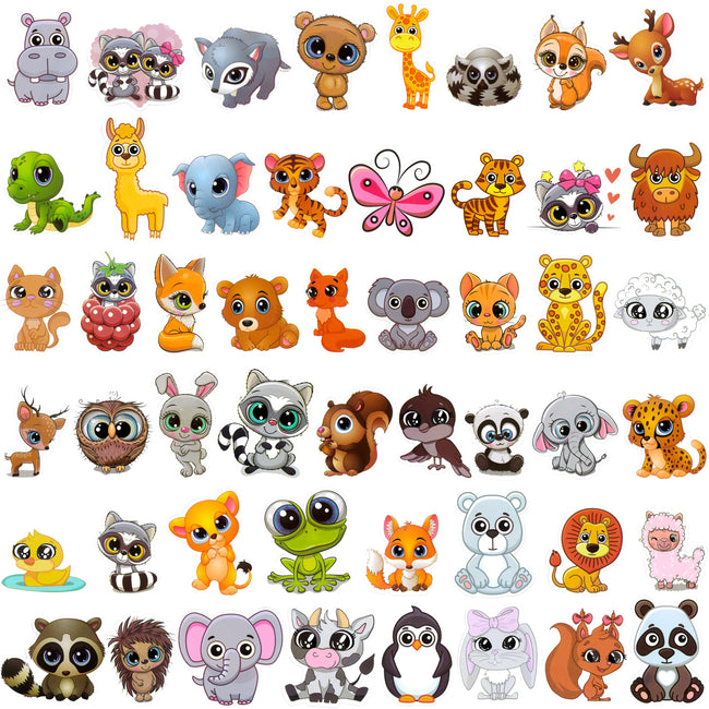 Wrapables Waterproof Vinyl Stickers, 100pcs, Adorable Animals